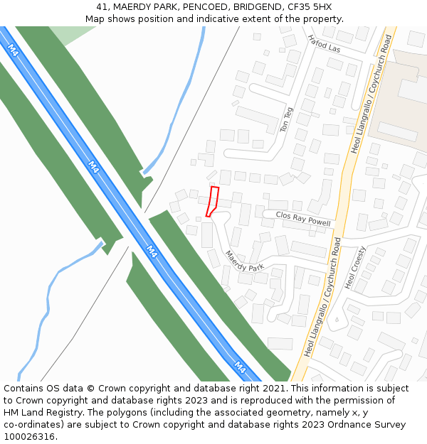 41, MAERDY PARK, PENCOED, BRIDGEND, CF35 5HX: Location map and indicative extent of plot