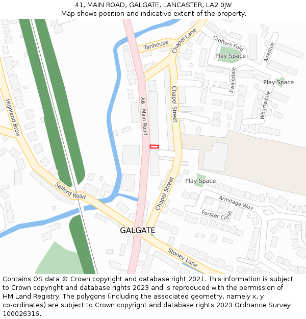 41, MAIN ROAD, GALGATE, LANCASTER, LA2 0JW: Location map and indicative extent of plot