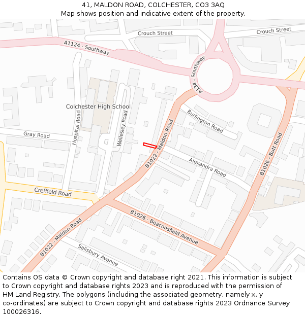 41, MALDON ROAD, COLCHESTER, CO3 3AQ: Location map and indicative extent of plot