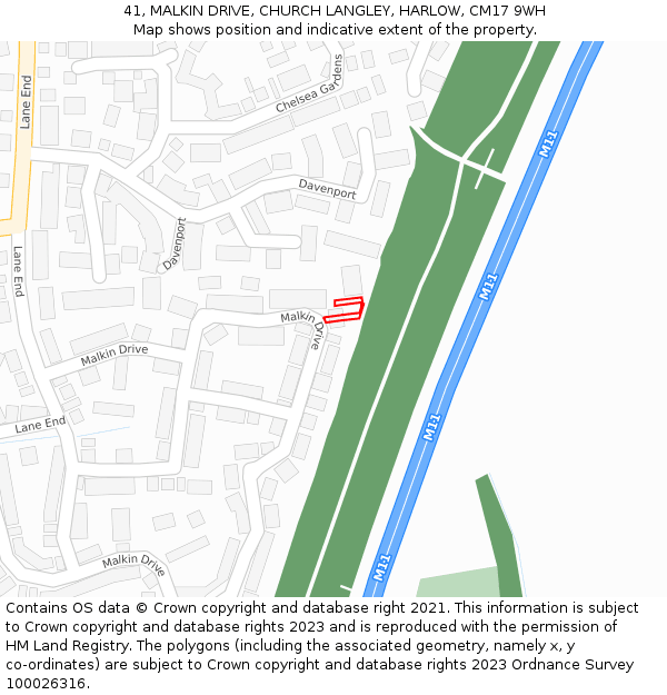 41, MALKIN DRIVE, CHURCH LANGLEY, HARLOW, CM17 9WH: Location map and indicative extent of plot