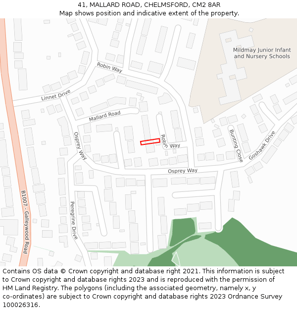 41, MALLARD ROAD, CHELMSFORD, CM2 8AR: Location map and indicative extent of plot