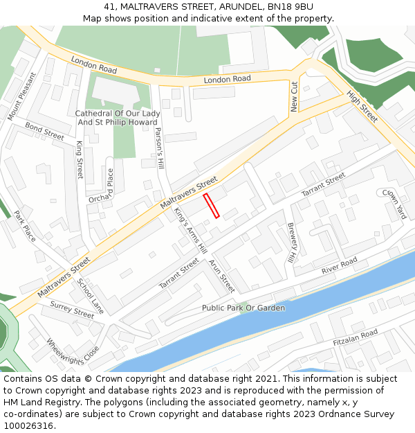 41, MALTRAVERS STREET, ARUNDEL, BN18 9BU: Location map and indicative extent of plot