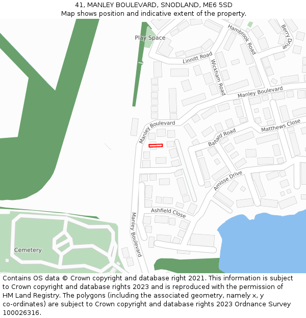 41, MANLEY BOULEVARD, SNODLAND, ME6 5SD: Location map and indicative extent of plot