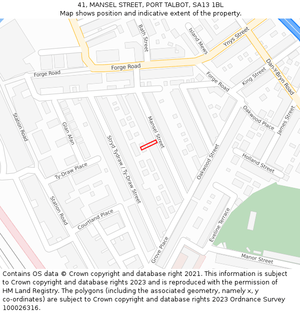 41, MANSEL STREET, PORT TALBOT, SA13 1BL: Location map and indicative extent of plot