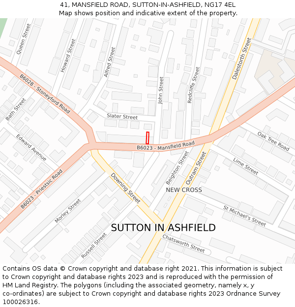 41, MANSFIELD ROAD, SUTTON-IN-ASHFIELD, NG17 4EL: Location map and indicative extent of plot