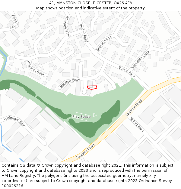 41, MANSTON CLOSE, BICESTER, OX26 4FA: Location map and indicative extent of plot