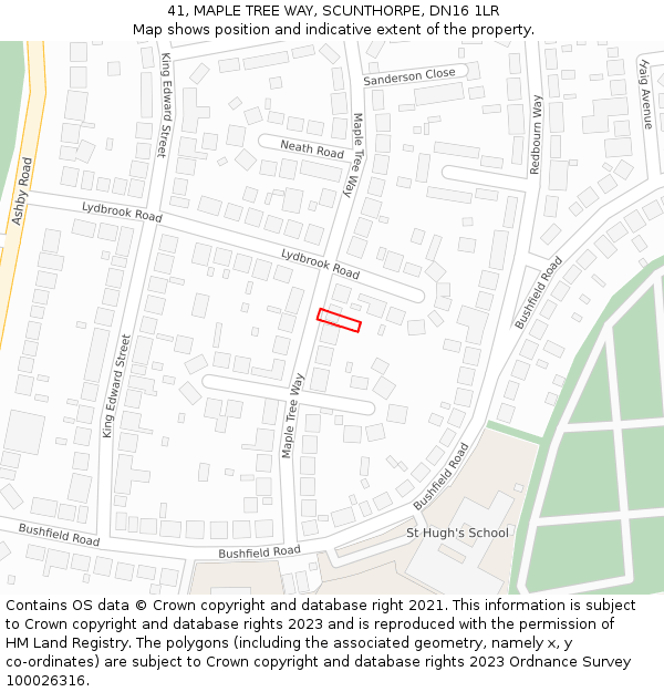 41, MAPLE TREE WAY, SCUNTHORPE, DN16 1LR: Location map and indicative extent of plot