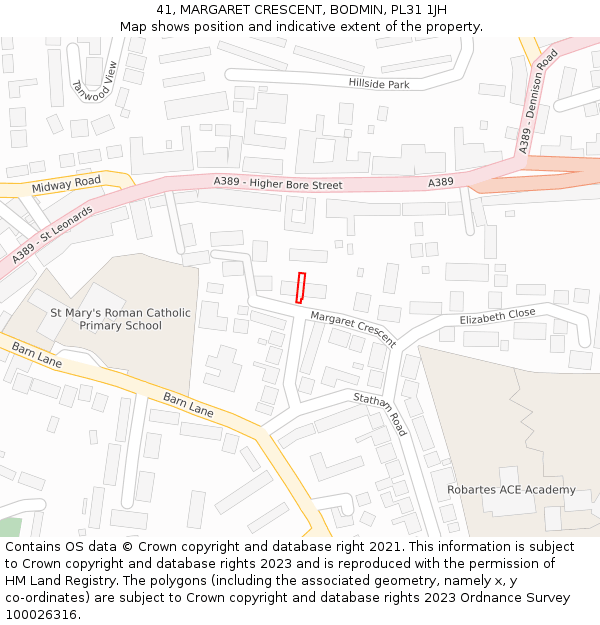 41, MARGARET CRESCENT, BODMIN, PL31 1JH: Location map and indicative extent of plot