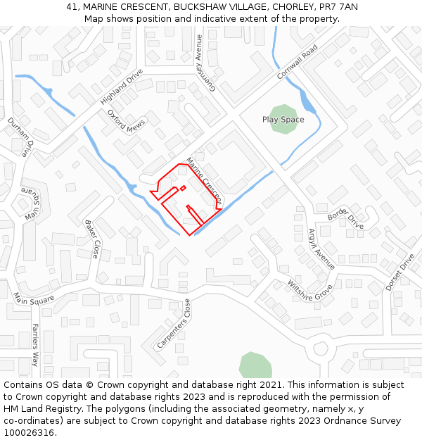 41, MARINE CRESCENT, BUCKSHAW VILLAGE, CHORLEY, PR7 7AN: Location map and indicative extent of plot