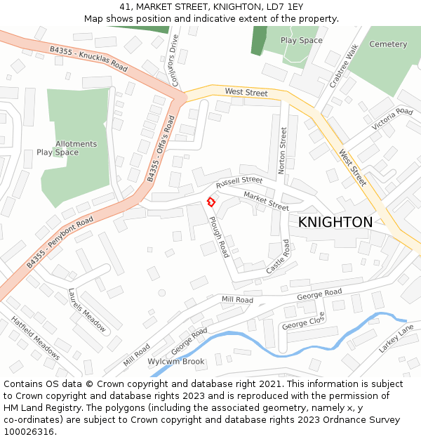 41, MARKET STREET, KNIGHTON, LD7 1EY: Location map and indicative extent of plot