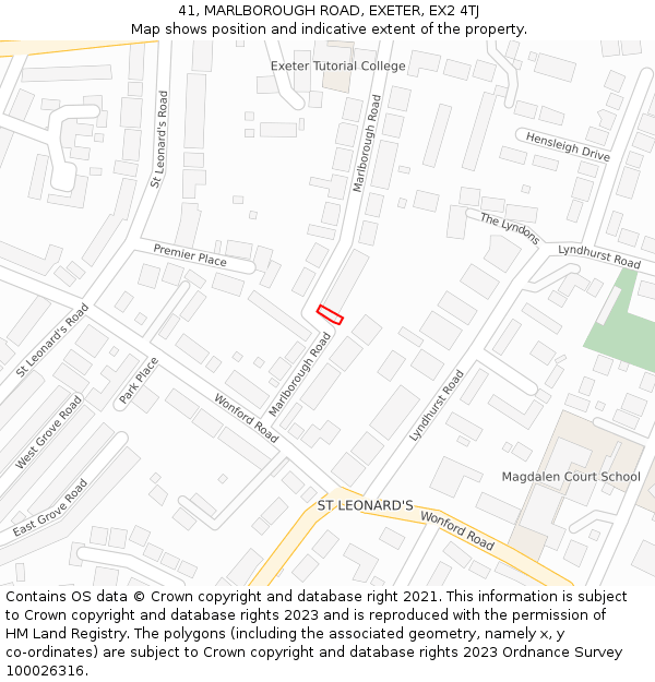 41, MARLBOROUGH ROAD, EXETER, EX2 4TJ: Location map and indicative extent of plot
