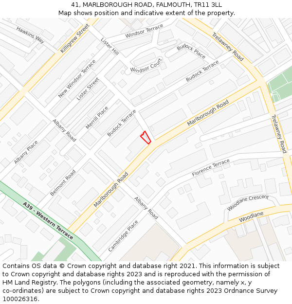 41, MARLBOROUGH ROAD, FALMOUTH, TR11 3LL: Location map and indicative extent of plot