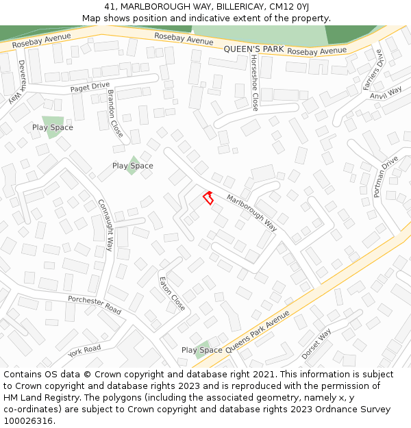 41, MARLBOROUGH WAY, BILLERICAY, CM12 0YJ: Location map and indicative extent of plot