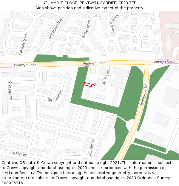 41, MARLE CLOSE, PENTWYN, CARDIFF, CF23 7EP: Location map and indicative extent of plot