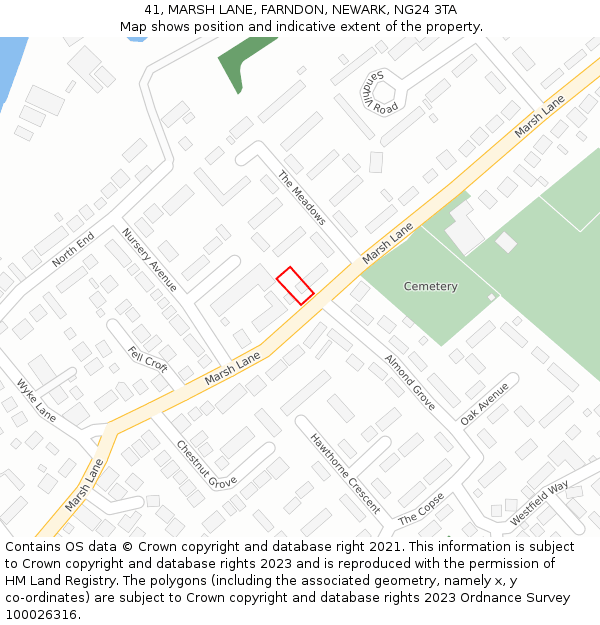 41, MARSH LANE, FARNDON, NEWARK, NG24 3TA: Location map and indicative extent of plot