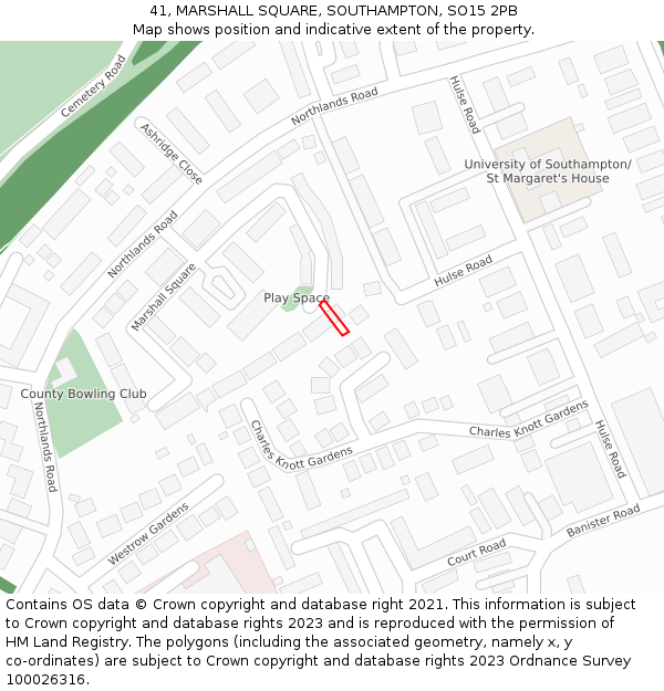 41, MARSHALL SQUARE, SOUTHAMPTON, SO15 2PB: Location map and indicative extent of plot