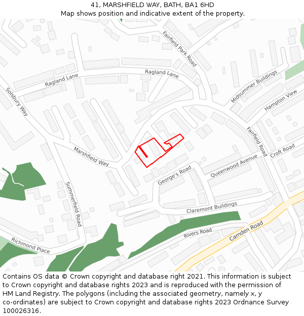 41, MARSHFIELD WAY, BATH, BA1 6HD: Location map and indicative extent of plot