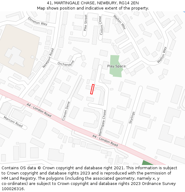 41, MARTINGALE CHASE, NEWBURY, RG14 2EN: Location map and indicative extent of plot