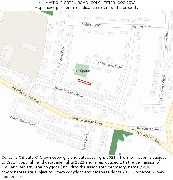 41, MAYPOLE GREEN ROAD, COLCHESTER, CO2 9QW: Location map and indicative extent of plot