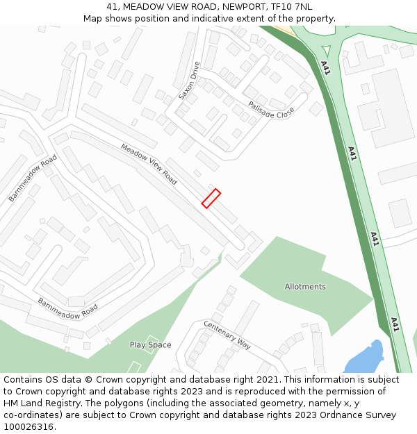 41, MEADOW VIEW ROAD, NEWPORT, TF10 7NL: Location map and indicative extent of plot