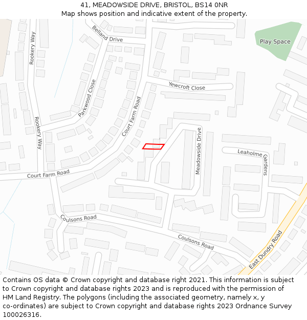 41, MEADOWSIDE DRIVE, BRISTOL, BS14 0NR: Location map and indicative extent of plot
