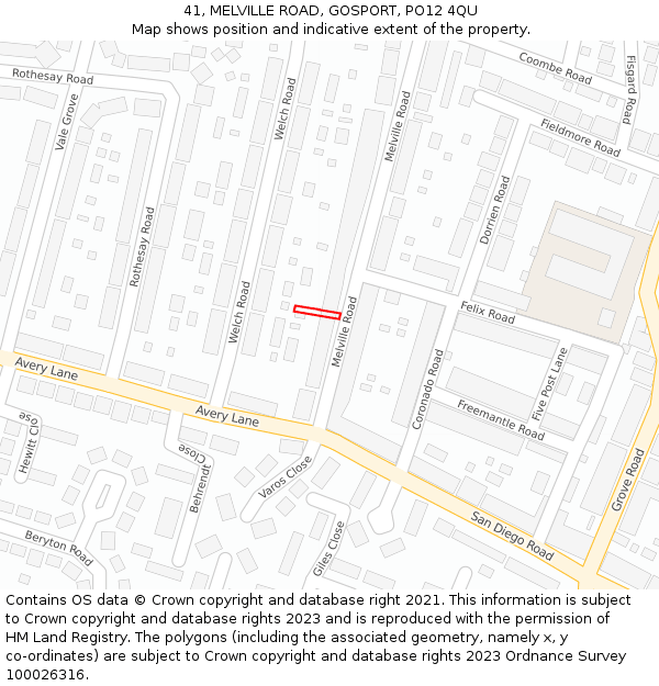 41, MELVILLE ROAD, GOSPORT, PO12 4QU: Location map and indicative extent of plot