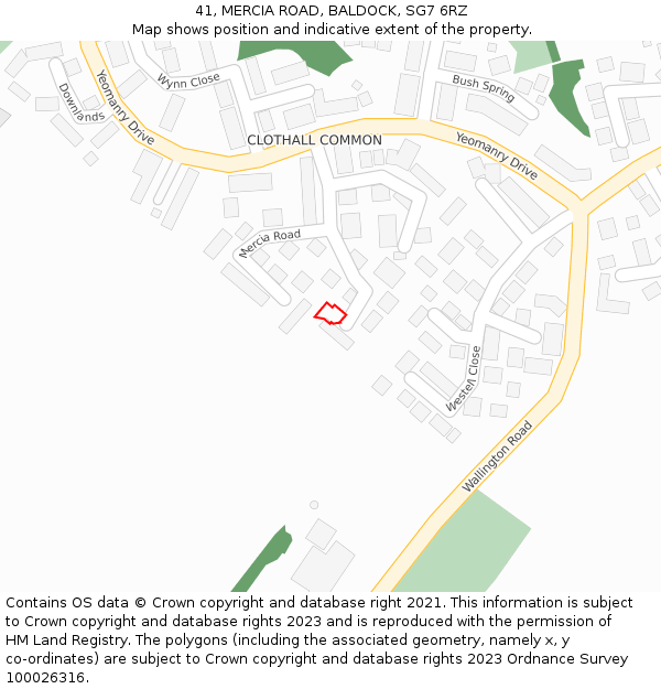 41, MERCIA ROAD, BALDOCK, SG7 6RZ: Location map and indicative extent of plot