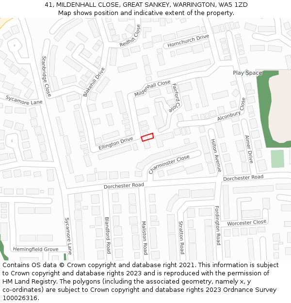 41, MILDENHALL CLOSE, GREAT SANKEY, WARRINGTON, WA5 1ZD: Location map and indicative extent of plot