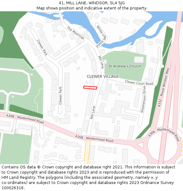 41, MILL LANE, WINDSOR, SL4 5JG: Location map and indicative extent of plot