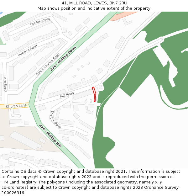 41, MILL ROAD, LEWES, BN7 2RU: Location map and indicative extent of plot