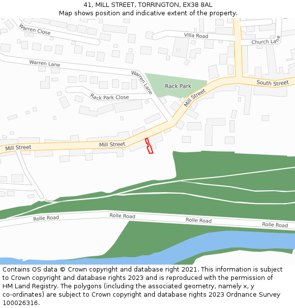 41, MILL STREET, TORRINGTON, EX38 8AL: Location map and indicative extent of plot