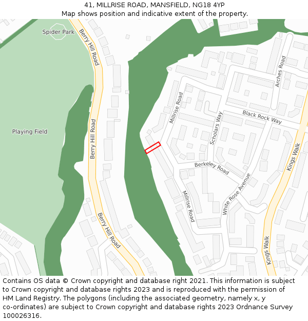 41, MILLRISE ROAD, MANSFIELD, NG18 4YP: Location map and indicative extent of plot