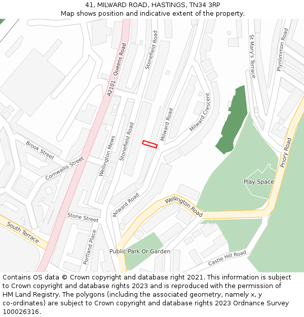 41, MILWARD ROAD, HASTINGS, TN34 3RP: Location map and indicative extent of plot
