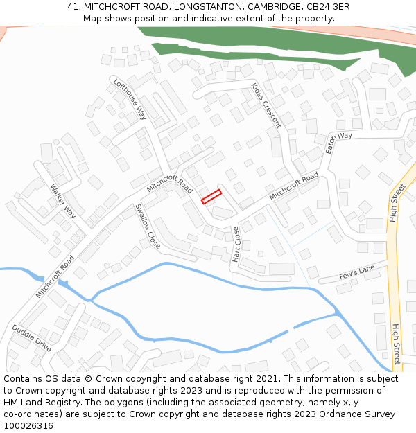 41, MITCHCROFT ROAD, LONGSTANTON, CAMBRIDGE, CB24 3ER: Location map and indicative extent of plot