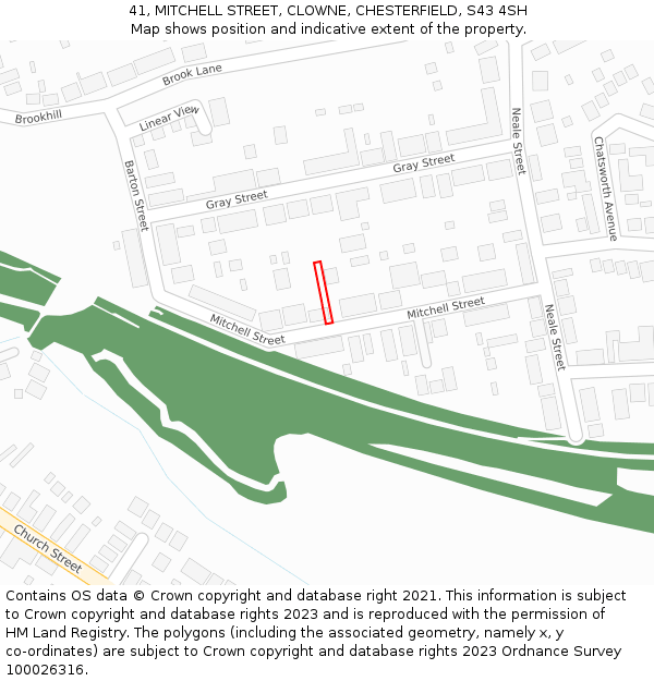 41, MITCHELL STREET, CLOWNE, CHESTERFIELD, S43 4SH: Location map and indicative extent of plot