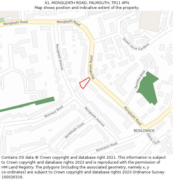 41, MONGLEATH ROAD, FALMOUTH, TR11 4PN: Location map and indicative extent of plot