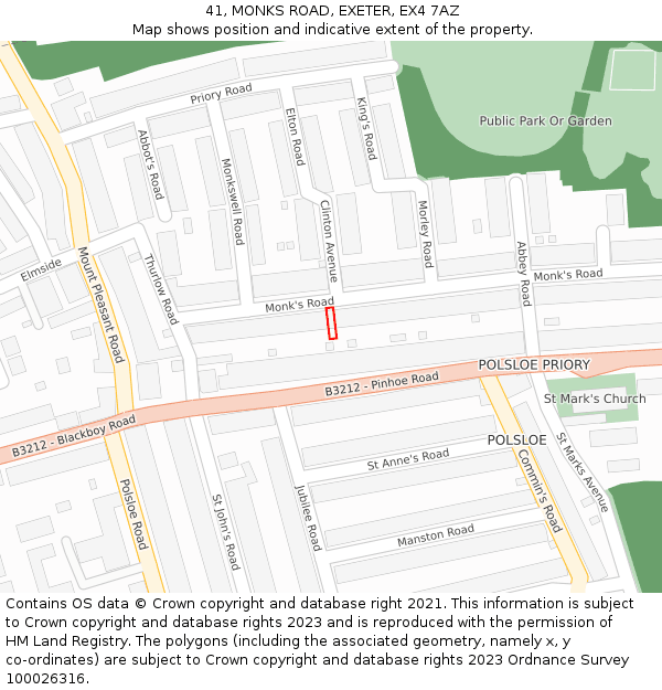 41, MONKS ROAD, EXETER, EX4 7AZ: Location map and indicative extent of plot