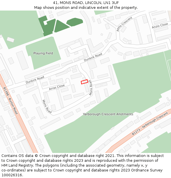 41, MONS ROAD, LINCOLN, LN1 3UF: Location map and indicative extent of plot