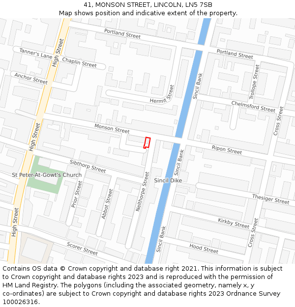 41, MONSON STREET, LINCOLN, LN5 7SB: Location map and indicative extent of plot