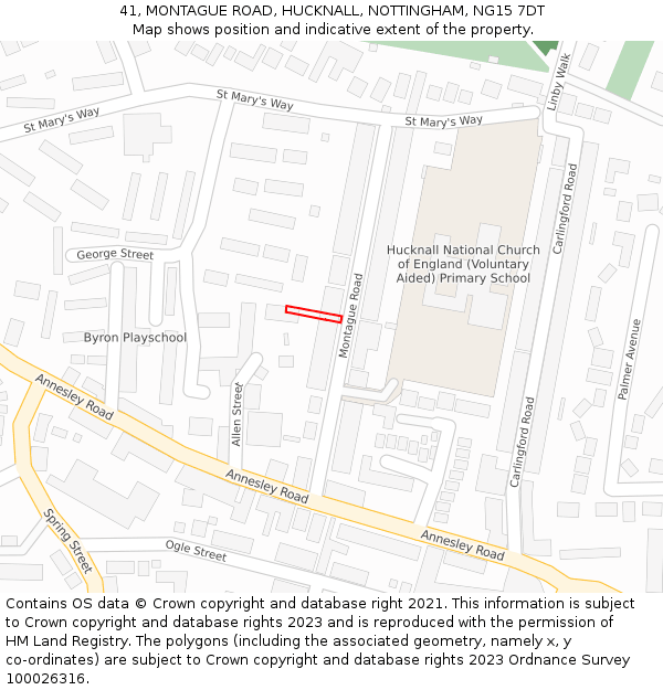 41, MONTAGUE ROAD, HUCKNALL, NOTTINGHAM, NG15 7DT: Location map and indicative extent of plot
