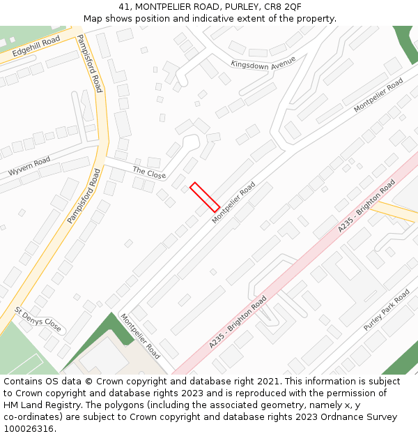 41, MONTPELIER ROAD, PURLEY, CR8 2QF: Location map and indicative extent of plot