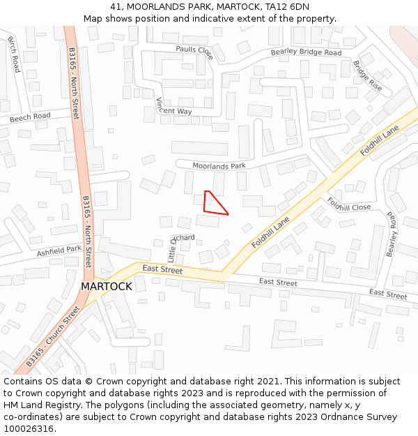 41, MOORLANDS PARK, MARTOCK, TA12 6DN: Location map and indicative extent of plot