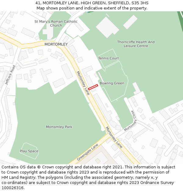 41, MORTOMLEY LANE, HIGH GREEN, SHEFFIELD, S35 3HS: Location map and indicative extent of plot