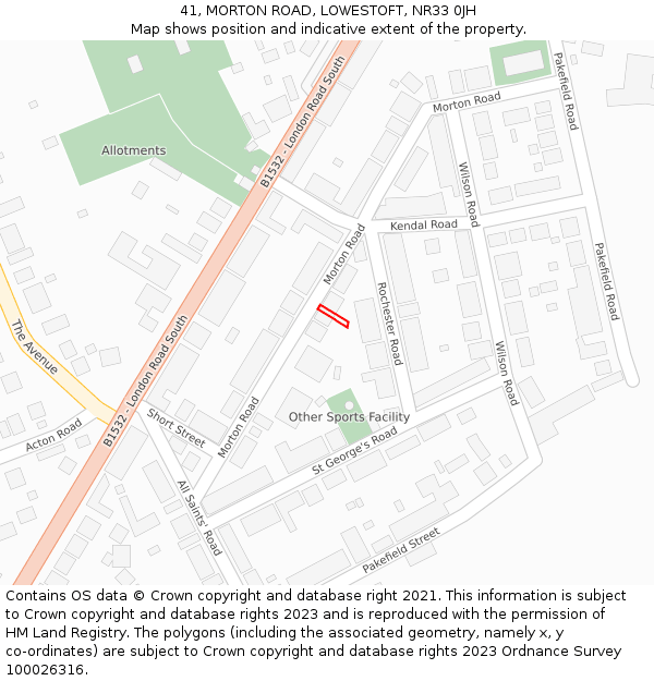 41, MORTON ROAD, LOWESTOFT, NR33 0JH: Location map and indicative extent of plot