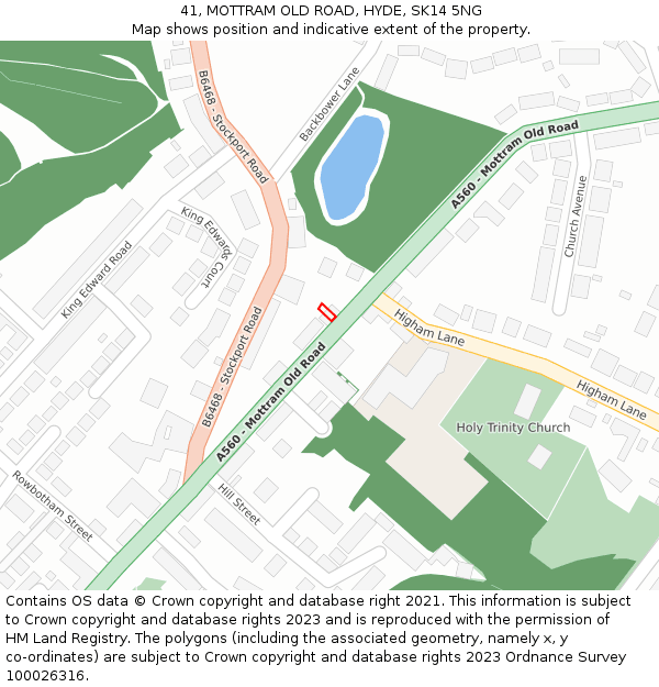 41, MOTTRAM OLD ROAD, HYDE, SK14 5NG: Location map and indicative extent of plot