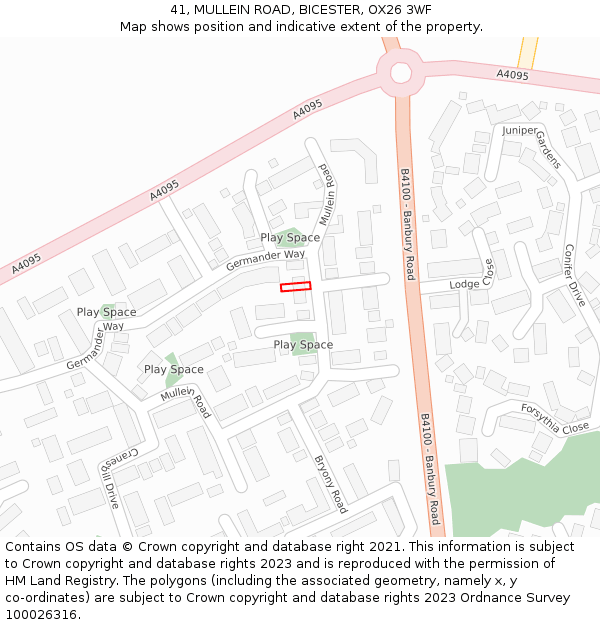 41, MULLEIN ROAD, BICESTER, OX26 3WF: Location map and indicative extent of plot