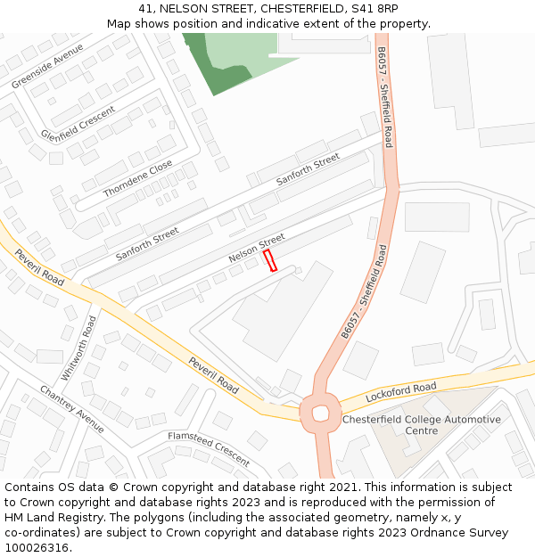 41, NELSON STREET, CHESTERFIELD, S41 8RP: Location map and indicative extent of plot