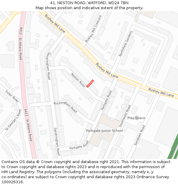 41, NESTON ROAD, WATFORD, WD24 7BN: Location map and indicative extent of plot