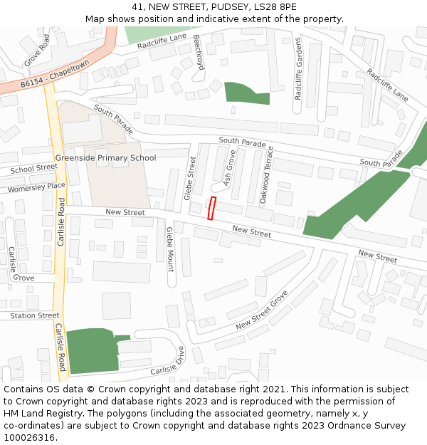 41, NEW STREET, PUDSEY, LS28 8PE: Location map and indicative extent of plot