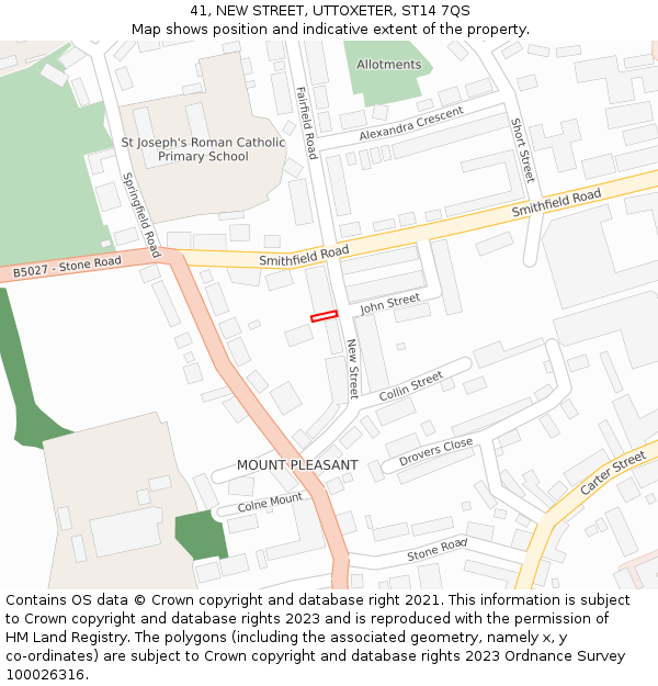 41, NEW STREET, UTTOXETER, ST14 7QS: Location map and indicative extent of plot